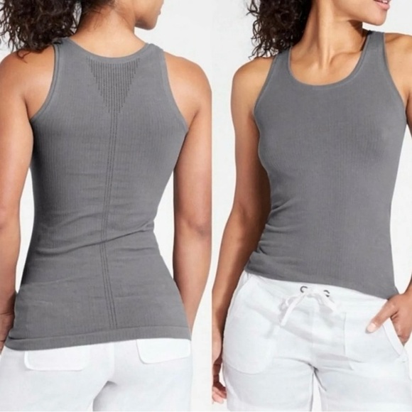 Athleta Tops - Athleta Pura Tank Top Medium Ribbed Cotton Nylon Gray Seamless Fitted